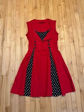 Red Polka Dot Panel Fit-and-Flare Dress XL
